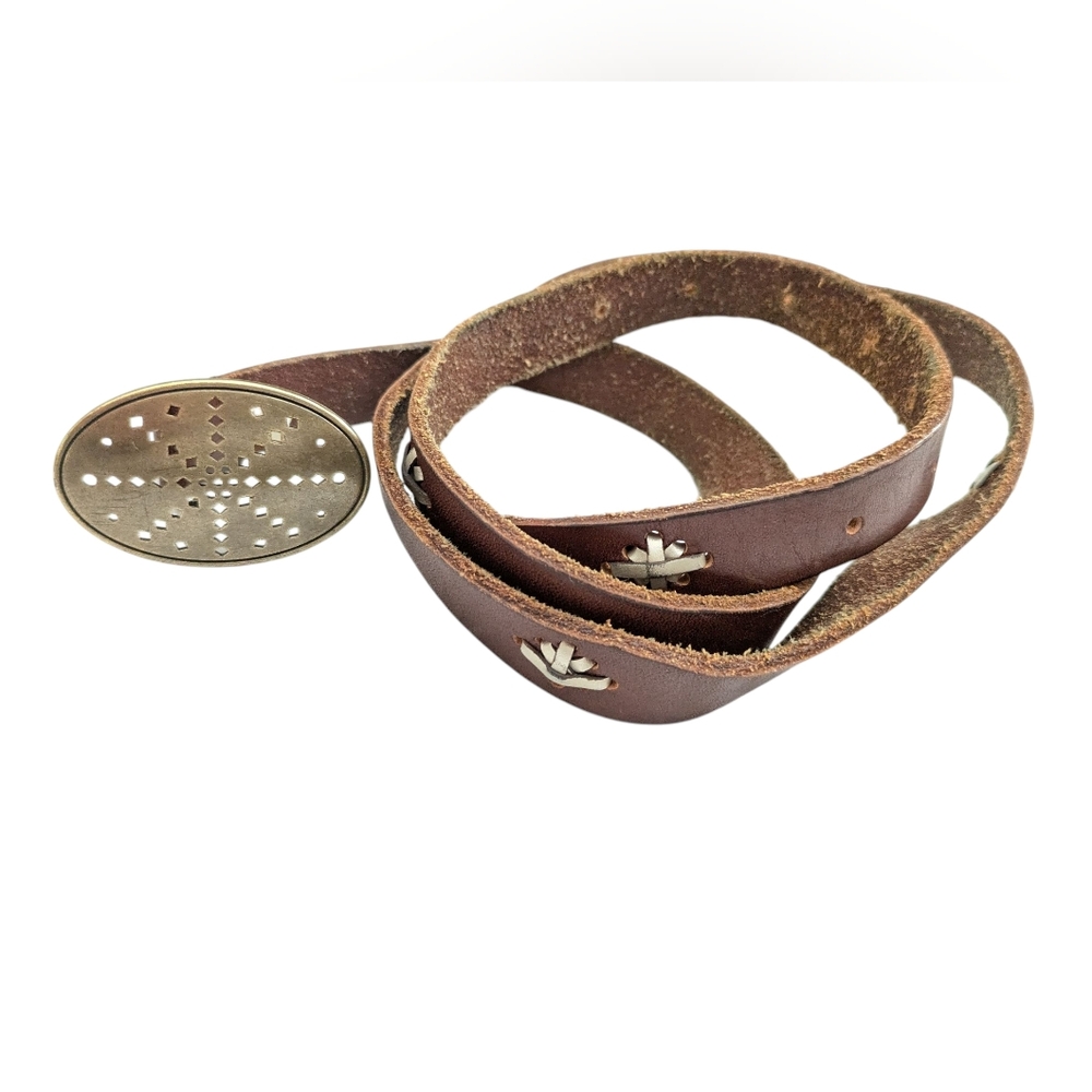 American Eagle‎ Womens Genuine Leather Belt Brass Buckle Brown 41.5"